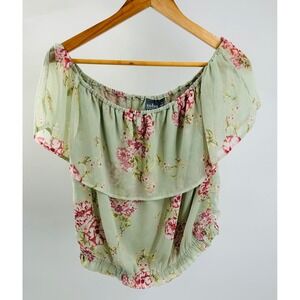 Soho Street Women's Size Medium Off Shoulder‎ Floral Ruffle Layered Blouse Top